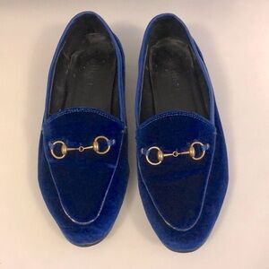 Gucci 40 Jordaan Loafers Cobalt Blue Velvet Gold Horse-bit Leather Lining & Sole
